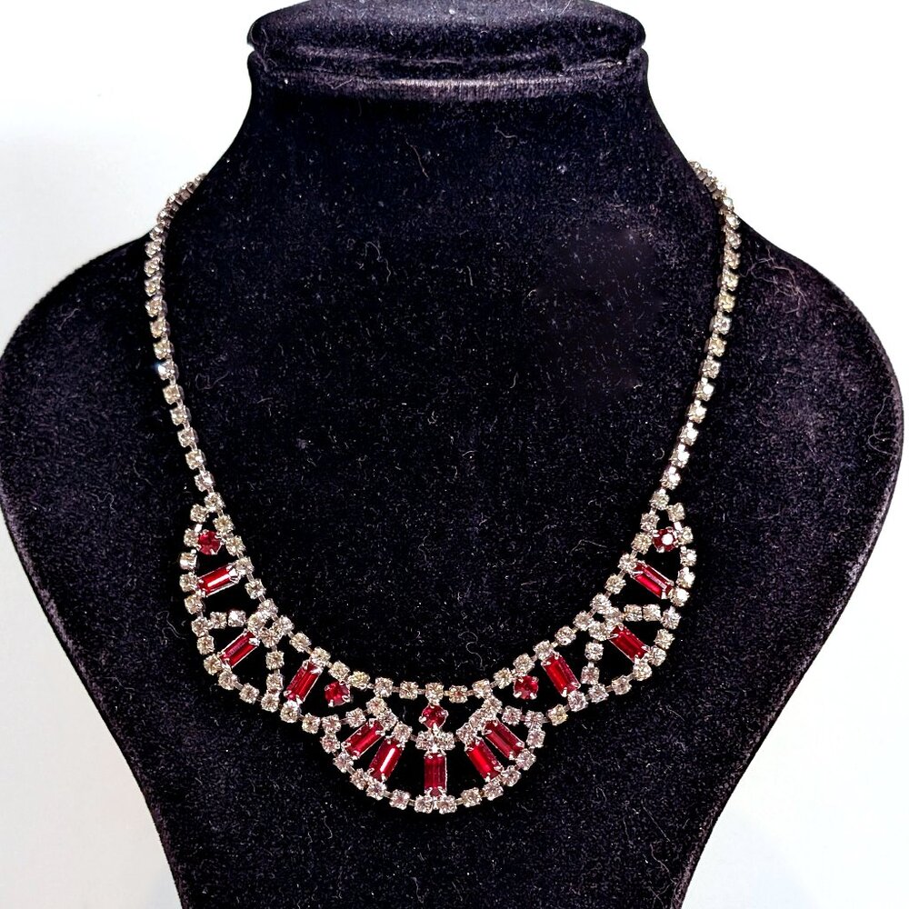 Vintage Red and White Rhinestone Necklace